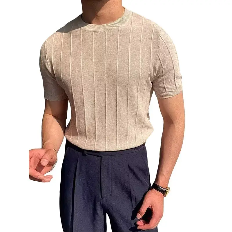 Мужская тонкая футболка с круглым вырезом и коротким рукавом, повседневный трикотажный пуловер в рубчик, однотонная футболка
Мужская тонкая футболка с круглым вырезом и коротким рукавом, повседневный трикотажный пуловер в рубчик, однотонная футболка