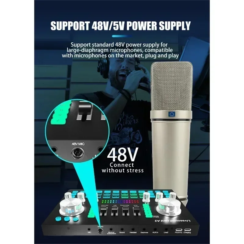A2 Soundcard live Sound Card Bluetooth-compatible Mixer Audio Professional Adjustable Volume Audio for Music Recording Karaoke
A2 Soundcard live Sound Card Bluetooth-compatible Mixer Audio Professional Adjustable Volume Audio for Music Recording Karaoke
