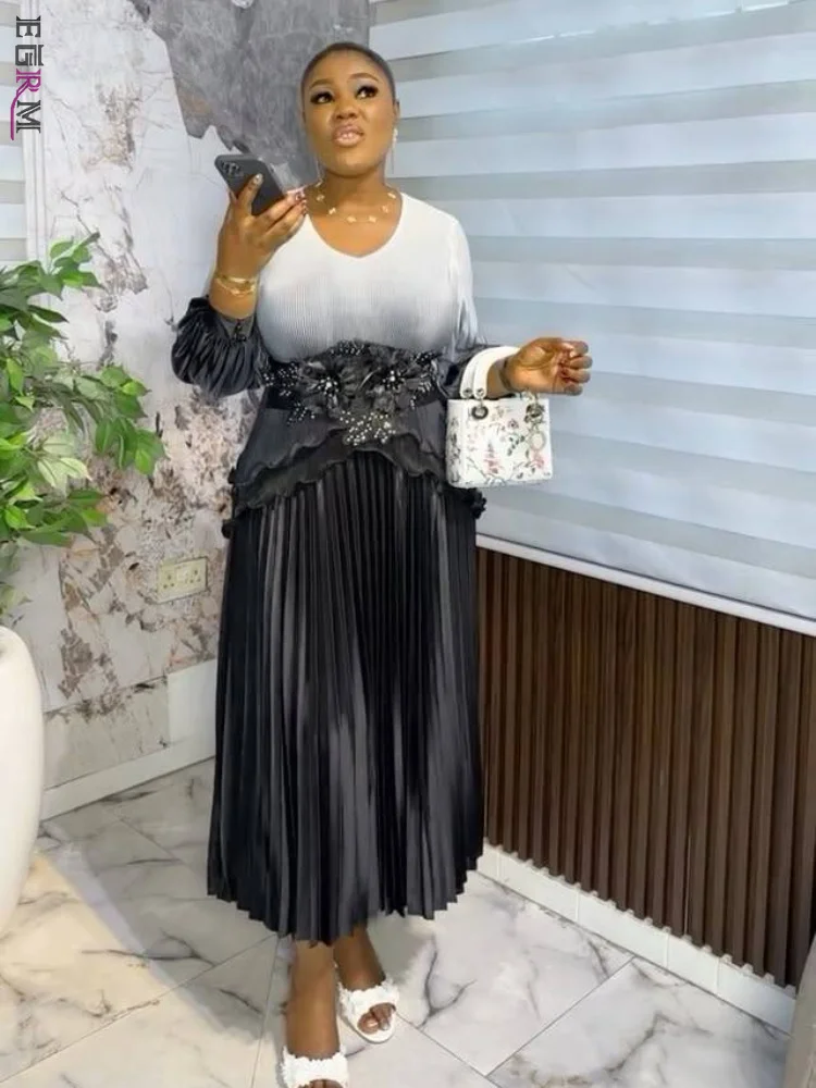 EGRM Plus Size Fashionable Graduated Color Pleated Dress Sets Ruffle Splicing Top + Long Folds Skirt Two-Piece Set 9R7316
EGRM Plus Size Fashionable Graduated Color Pleated Dress Sets Ruffle Splicing Top + Long Folds Skirt Two-Piece Set 9R7316