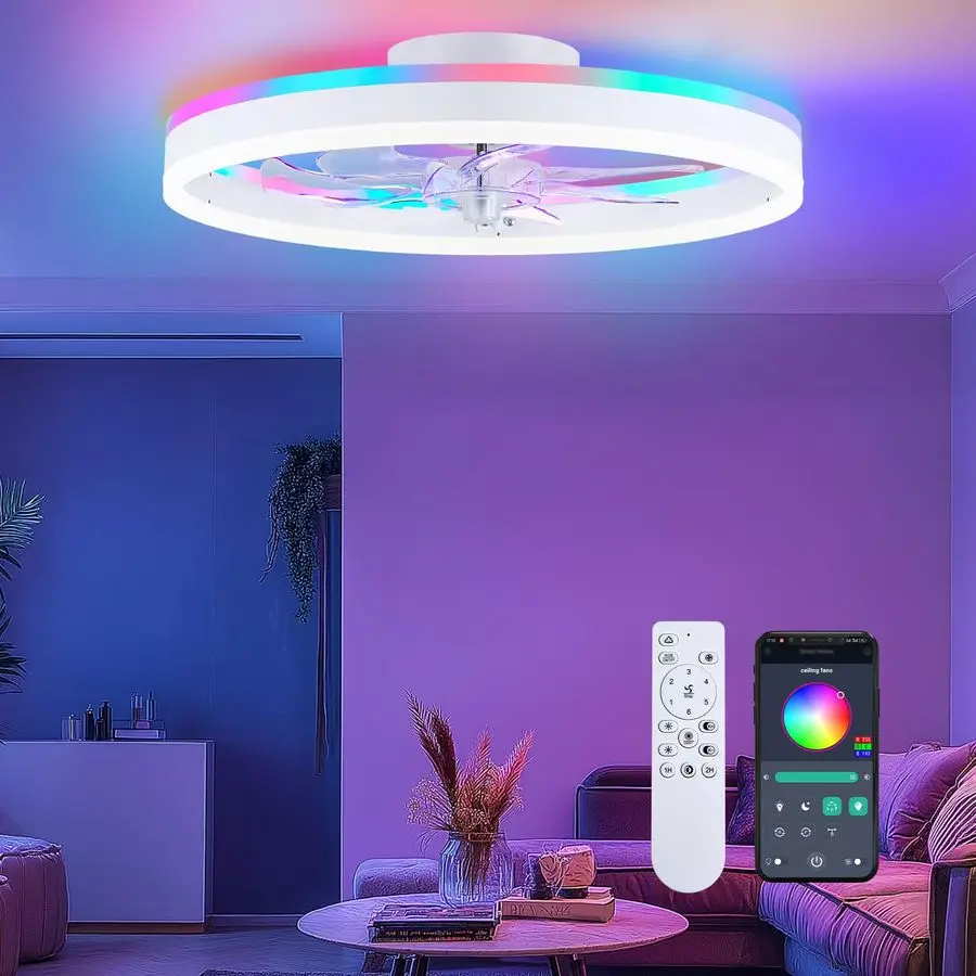 RGB Ceiling Fans with Lights, 20 Fandelier Low Profile Ceiling Fan with Light, Modern Flush Mount Ceiling Fan Light with Remote
RGB Ceiling Fans with Lights, 20 Fandelier Low Profile Ceiling Fan with Light, Modern Flush Mount Ceiling Fan Light with Remote