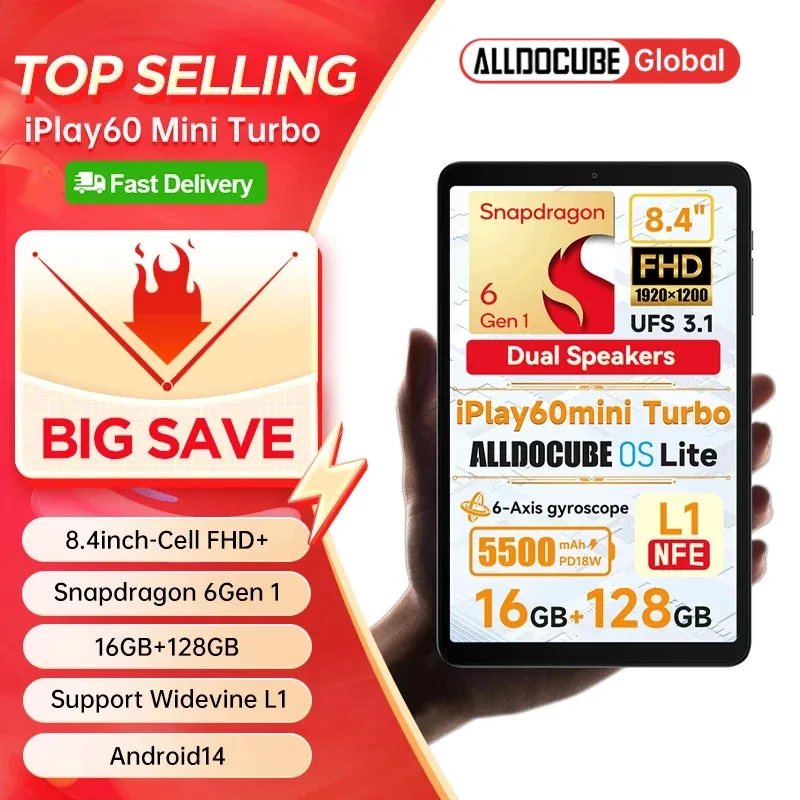 Alldocube iPlay60 Mini Turbo 8.4inch Snapdragon 6Gen 1 Tablet Android14 8GB+8GB virtual memory RAM+128GB ROM Widevine L1
Alldocube iPlay60 Mini Turbo 8.4inch Snapdragon 6Gen 1 Tablet Android14 8GB+8GB virtual memory RAM+128GB ROM Widevine L1
