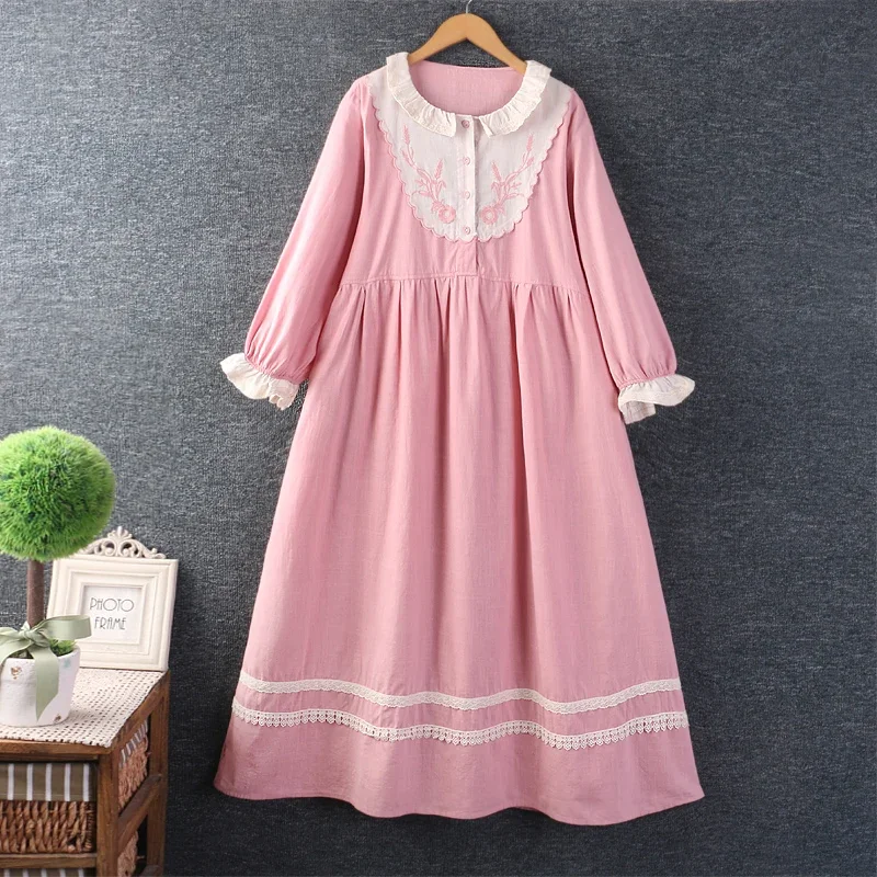 Spring Sweet Mori Girl Floral Embroidered Dress Women Three Quarter Sleeve O-Neck Casual Loose Cotton Midi Dress Pink
Spring Sweet Mori Girl Floral Embroidered Dress Women Three Quarter Sleeve O-Neck Casual Loose Cotton Midi Dress Pink