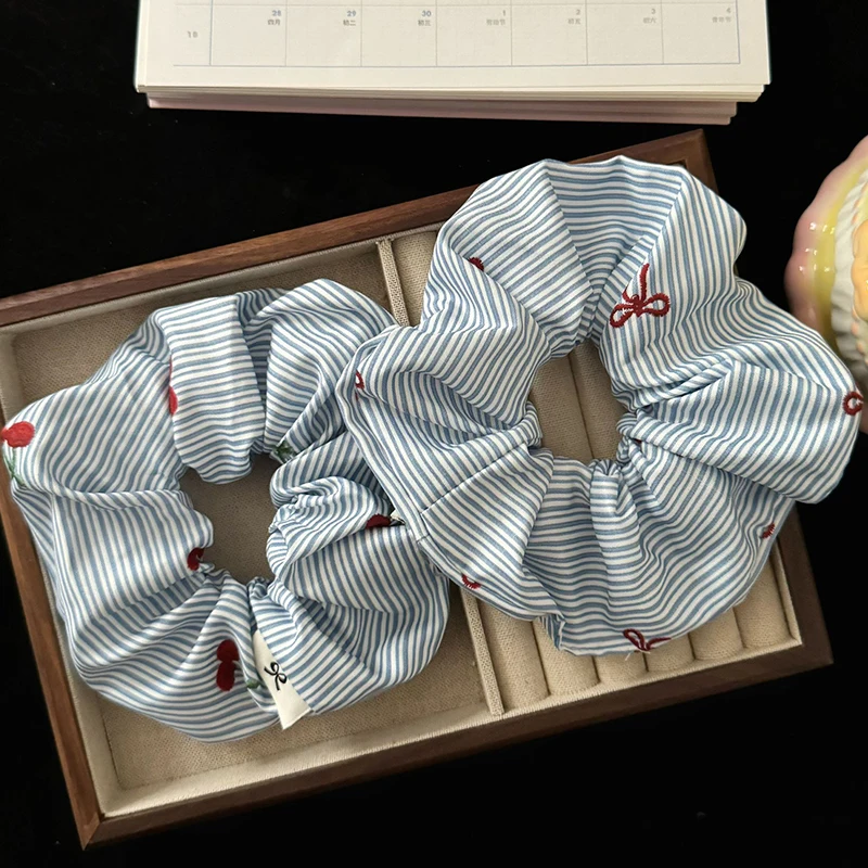 2Pcs Korean Delicate Style Blue Striped Red Bow Cherry Scrunchie Hair Tie Fashionable New Hair Accessories
2Pcs Korean Delicate Style Blue Striped Red Bow Cherry Scrunchie Hair Tie Fashionable New Hair Accessories