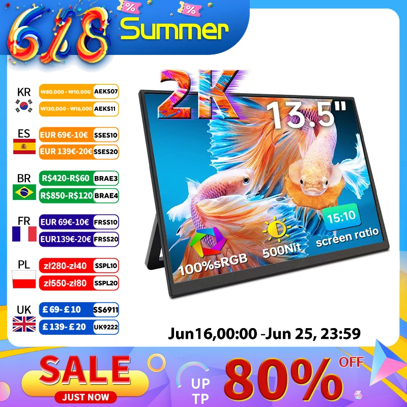 13.5" 2.2K Portable Monitor 1504P 500cd/m2 100%SRGB For Laptop Second Screen HDMI-Compatible Games Expand Display For Switch ps5
13.5" 2.2K Portable Monitor 1504P 500cd/m2 100%SRGB For Laptop Second Screen HDMI-Compatible Games Expand Display For Switch ps5