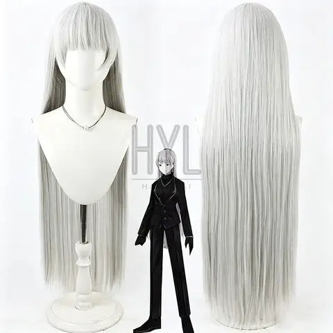 Peluca de Cosplay de Game Library of Ruina Angelica, pelo sintético largo blanco resistente al calor para mujeres y hombres, accesorios para fiestas de disfraces de Halloween