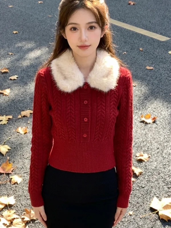 Red New Year Thiened Knitted Sweater Long Sve with Fur Collar Spring Base irt Slim Fit Outerwear Women Casual Sle
Red New Year Thiened Knitted Sweater Long Sve with Fur Collar Spring Base irt Slim Fit Outerwear Women Casual Sle