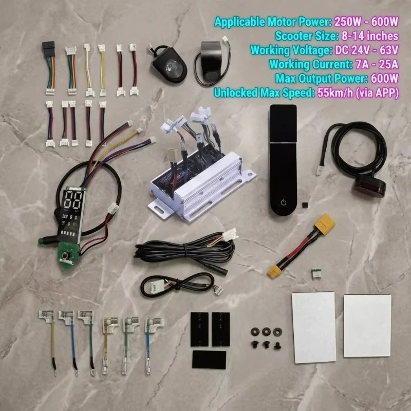 Universal 250W-600W 7Pcs Controller for 8-14 Inch Scooter, 24-63V 7-25A Smart APP 55km/h Speed Unlock, For M365/G30 Foston Digma
Universal 250W-600W 7Pcs Controller for 8-14 Inch Scooter, 24-63V 7-25A Smart APP 55km/h Speed Unlock, For M365/G30 Foston Digma