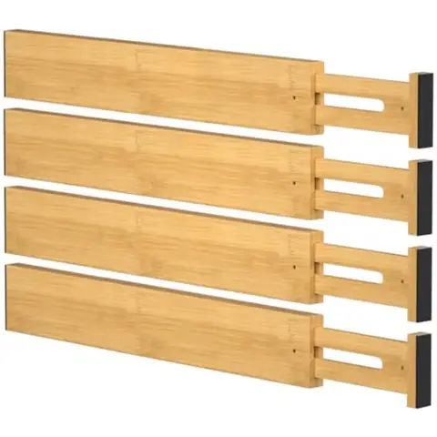 Bamboo Drawer Dividers, Adjustable Drawer Organizers, Fits 17.6–21" Drawers 2.5" High, 4 Pack Expandable Drawer Separators for Kitchen, Nursery, Dressers & Office Storage, Natural