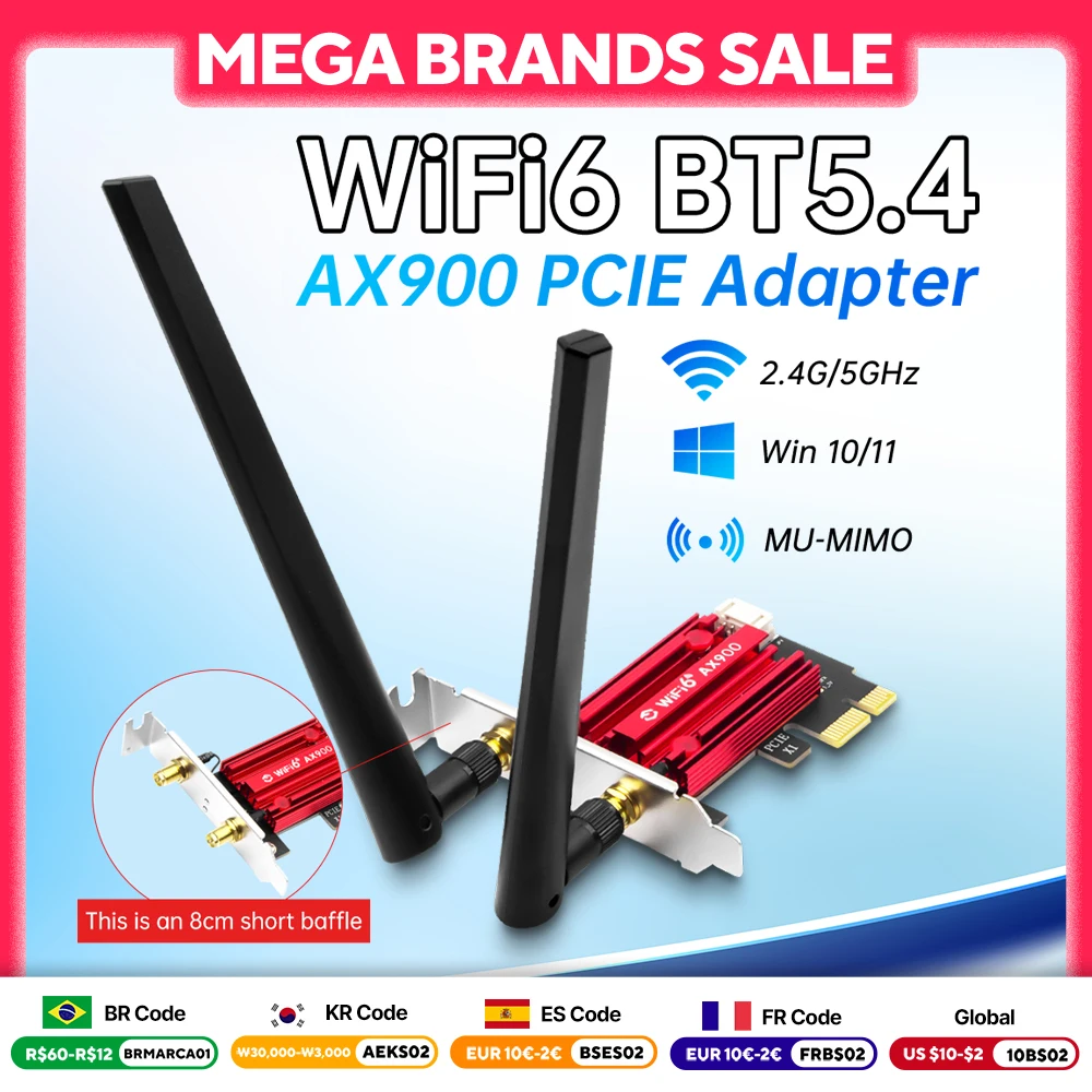 Двухдиапазонный беспроводной адаптер Fenvi WiFi 6 AX900 Bluetooth 5,4 PCI-Express, сетевая карта с низким задержкой 8 см для настольных ПК, Windows 10/11
Двухдиапазонный беспроводной адаптер Fenvi WiFi 6 AX900 Bluetooth 5,4 PCI-Express, сетевая карта с низким задержкой 8 см для настольных ПК, Windows 10/11