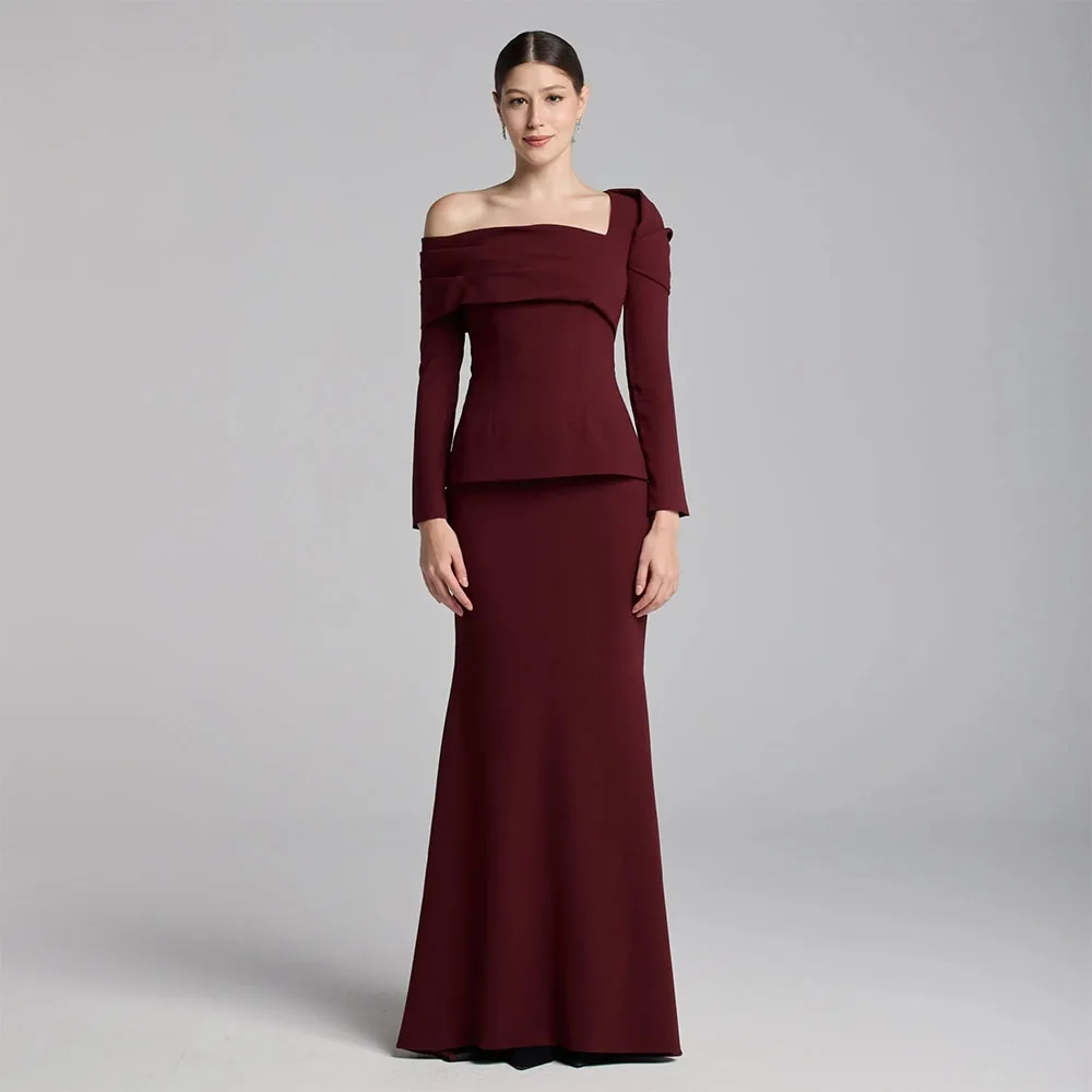 Graceful Burgundy Mermaid Evening Dresses Customized Saudi Asymmetric Off the Shoulder Long Sleeves Jersey Party Prom Gowns 2026
Graceful Burgundy Mermaid Evening Dresses Customized Saudi Asymmetric Off the Shoulder Long Sleeves Jersey Party Prom Gowns 2026