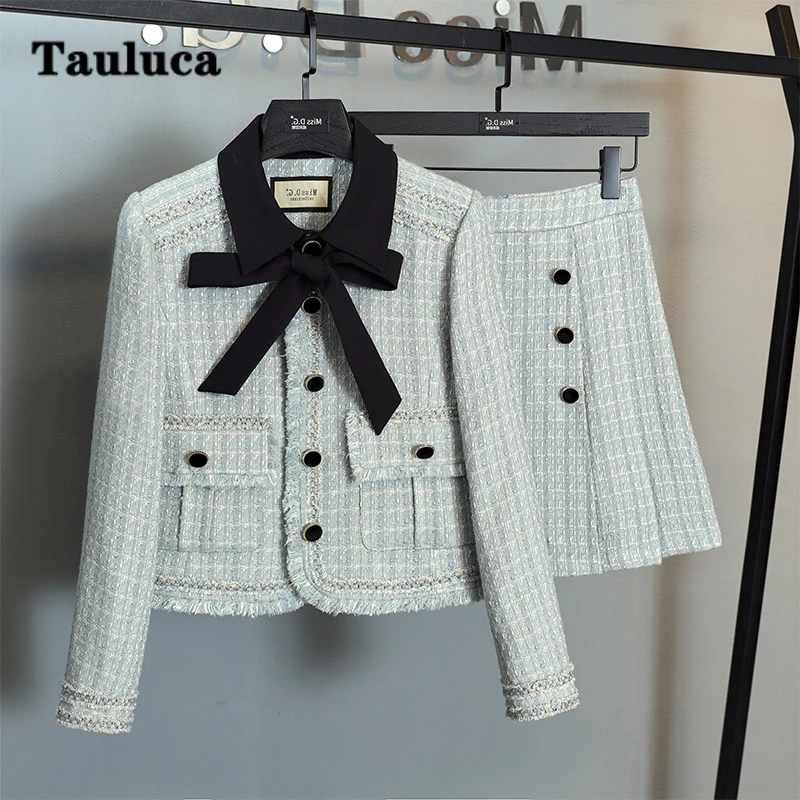 Fall Small Fragrance Sweet Tweed Two Piece Set Women Single Breasted Top Woolen Jacket Coat + Mini Pleated A Line Skirts Sets
Fall Small Fragrance Sweet Tweed Two Piece Set Women Single Breasted Top Woolen Jacket Coat + Mini Pleated A Line Skirts Sets