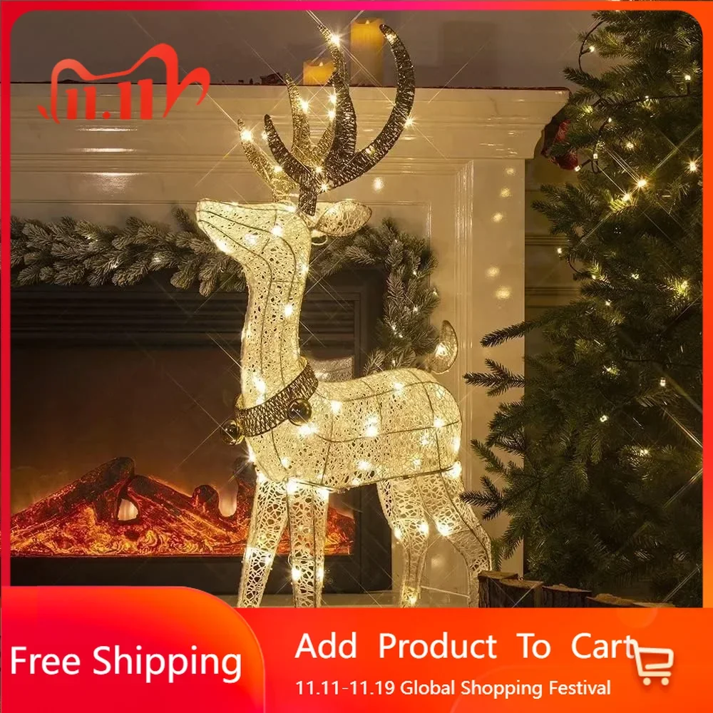 48” 70 LT Pre-Lit Christmas Glittering Reindeer with Gold Jingle Bell and Twinkle Light Outdoor Holiday Mesh Standing Buck Deer
48” 70 LT Pre-Lit Christmas Glittering Reindeer with Gold Jingle Bell and Twinkle Light Outdoor Holiday Mesh Standing Buck Deer
