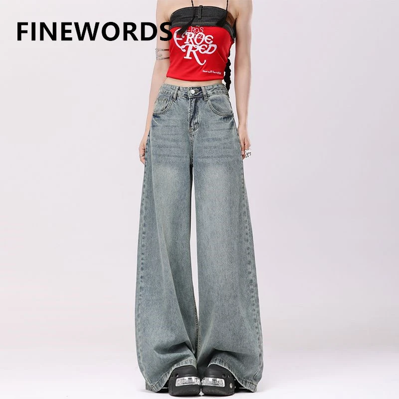 FINEWORDS Casual Vintage High Waist Wide Leg Jeans Women Light Blue Washed Jeans Streetwear Easymatch Full Length Denim Pants
FINEWORDS Casual Vintage High Waist Wide Leg Jeans Women Light Blue Washed Jeans Streetwear Easymatch Full Length Denim Pants