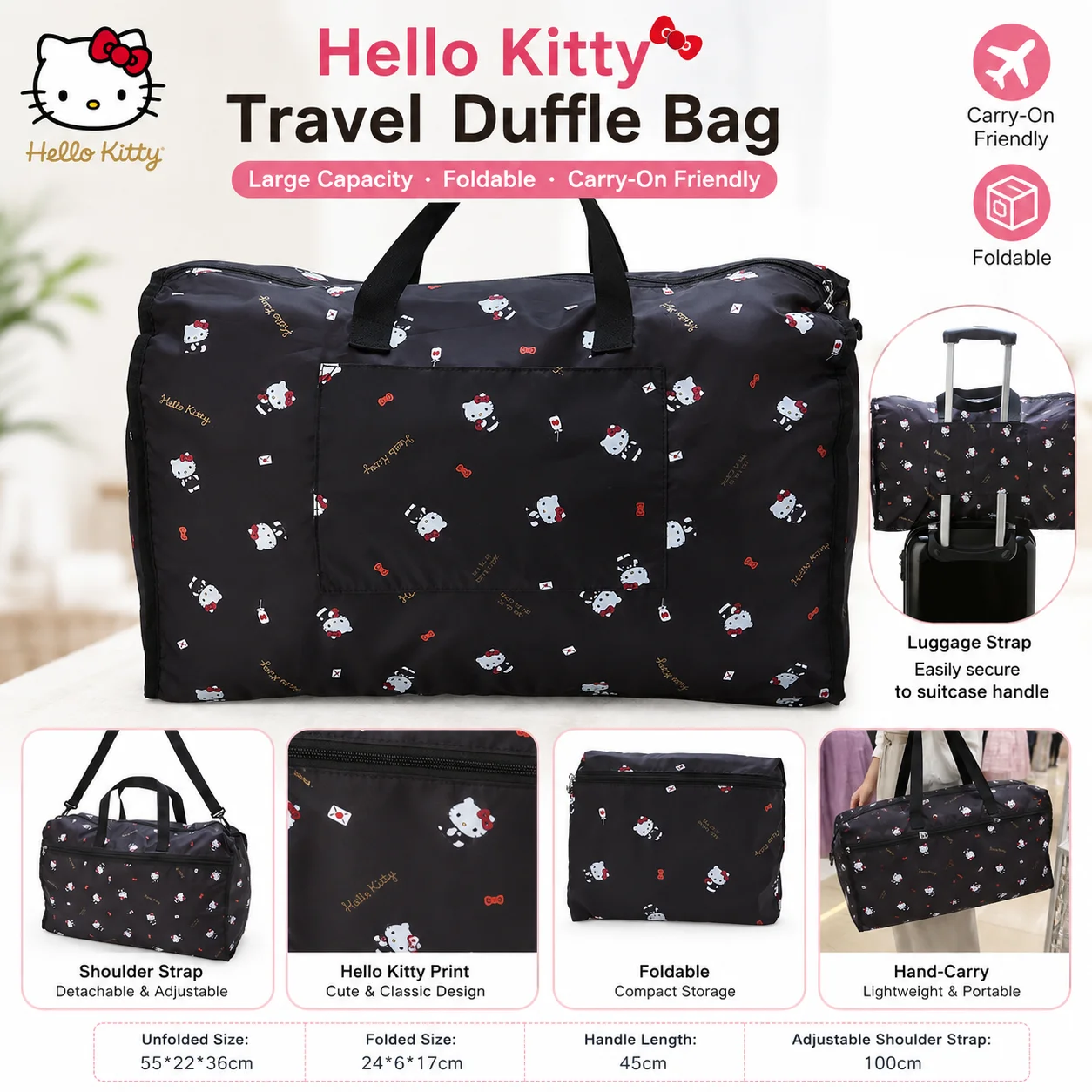 Sanrio Hello Kitty Foldable Travel Duffle Bag Portable Storage Handbag Kawaii Cartoon Large Capacity Crossbody
Sanrio Hello Kitty Foldable Travel Duffle Bag Portable Storage Handbag Kawaii Cartoon Large Capacity Crossbody