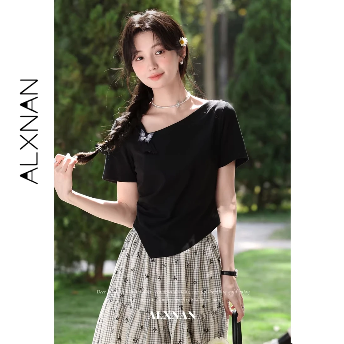 ALXNAN Black T-shirt Women Asymmetrical Shoulder Irregular Short Sleeve Tees Summer Casual Slim-fit Elegant Tops Ladies L62732
ALXNAN Black T-shirt Women Asymmetrical Shoulder Irregular Short Sleeve Tees Summer Casual Slim-fit Elegant Tops Ladies L62732