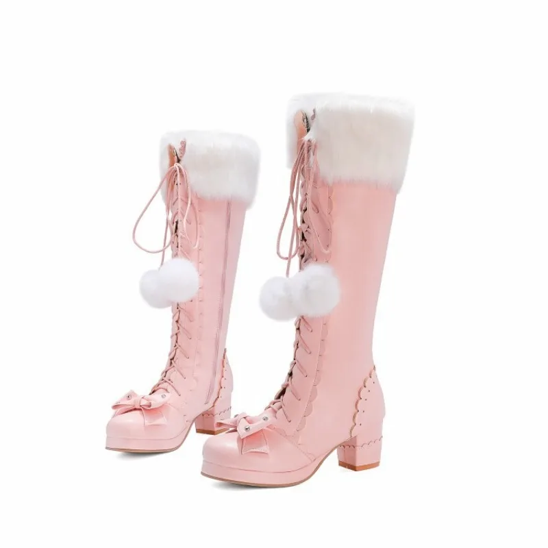 Girls Princess JK Cosplay Party Lolita High Boots PU Leather Fur Collar Winter Warm Boots Lace Up Chunky Heel with Bowknot & S
Girls Princess JK Cosplay Party Lolita High Boots PU Leather Fur Collar Winter Warm Boots Lace Up Chunky Heel with Bowknot & S