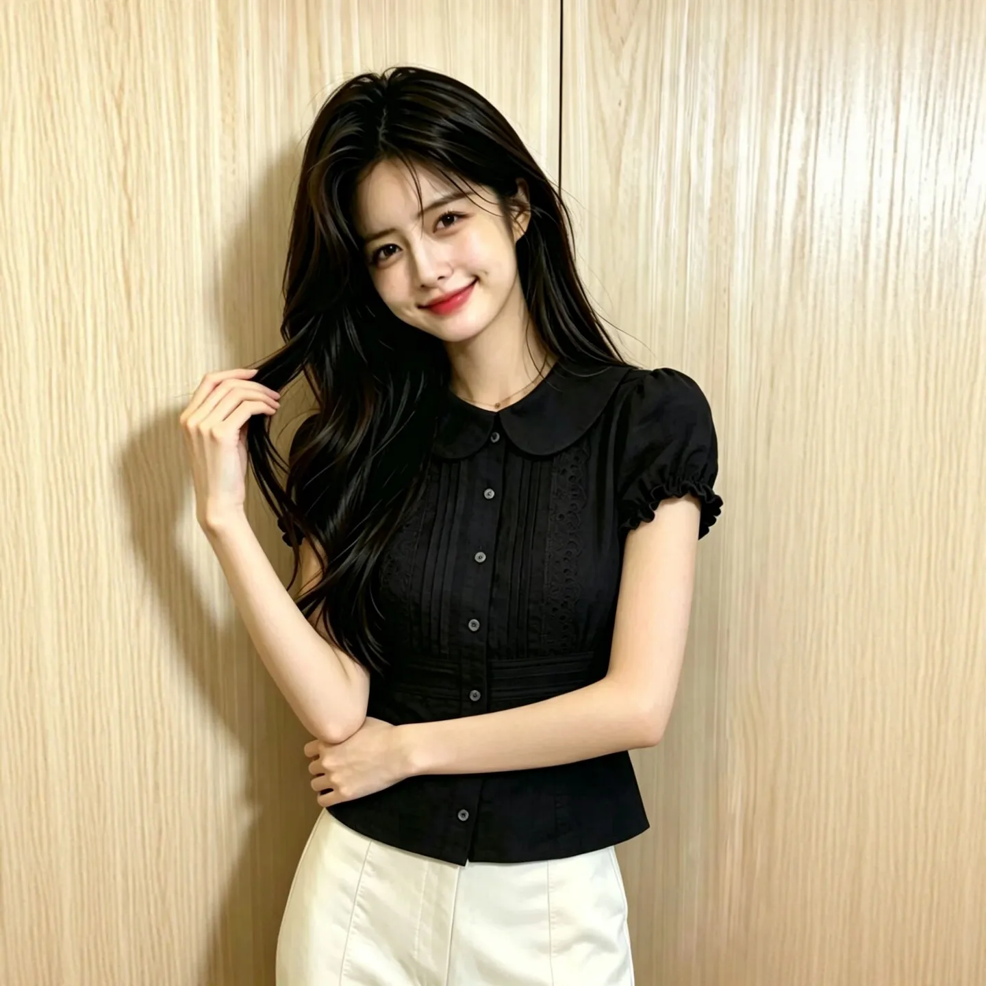 Black Heavy Embellished Puffy Sleeve Doll Collar Short Shirt Slimming Top Summer Fashion Women's Korean Style Commute Shirt
Black Heavy Embellished Puffy Sleeve Doll Collar Short Shirt Slimming Top Summer Fashion Women's Korean Style Commute Shirt