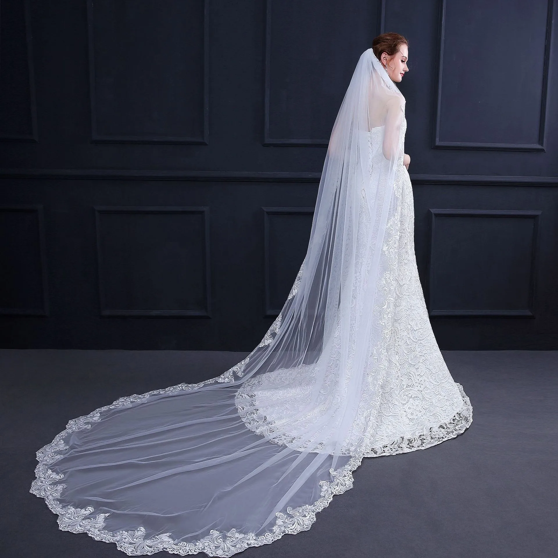 3M One Layer Cathedral Wedding Veil Lace Edge Bridal Veil with Comb White Soft Tulle Long Trailing Elegant Bridal Accessory
3M One Layer Cathedral Wedding Veil Lace Edge Bridal Veil with Comb White Soft Tulle Long Trailing Elegant Bridal Accessory