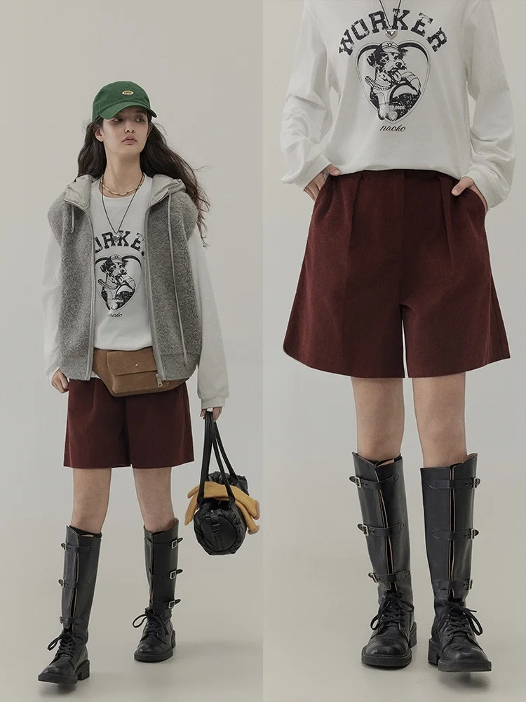LITLECOT Dark Red Pure Cotton Corduroy Embroidered Shorts Women's Spring Autumn High Waist A-Line Casual Pants
LITLECOT Dark Red Pure Cotton Corduroy Embroidered Shorts Women's Spring Autumn High Waist A-Line Casual Pants