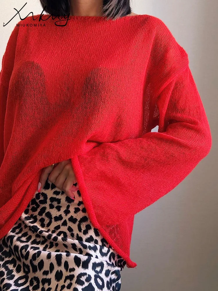 T Shirts Oversize Thin Knitted Pullovers Women Summer Trumpet Long Sleeve T Shirt For Women Loose Top Tees Transparent Sweater
T Shirts Oversize Thin Knitted Pullovers Women Summer Trumpet Long Sleeve T Shirt For Women Loose Top Tees Transparent Sweater