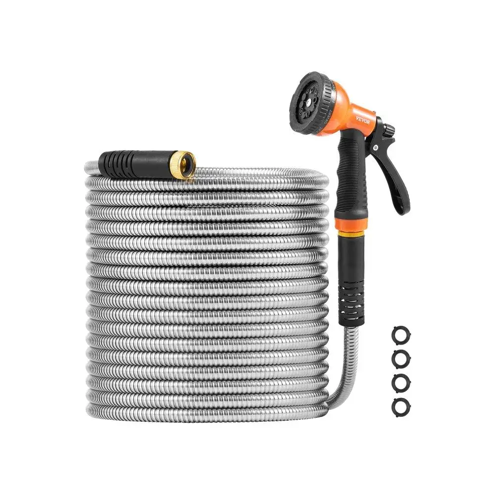 Durable 200ft Stainless Steel Metal Garden Hose Flexible No Kink Lightweight Outdoor Water Hose with 10 Function Spray Nozzle
Durable 200ft Stainless Steel Metal Garden Hose Flexible No Kink Lightweight Outdoor Water Hose with 10 Function Spray Nozzle