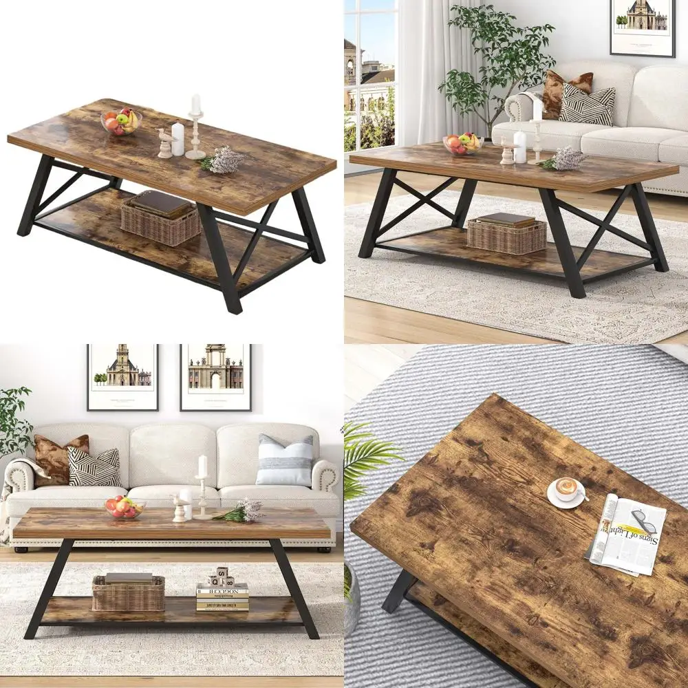 Rustic Brown Industrial-Style Wood and Metal Storage Cocktail Table, 47 for Living Room
Rustic Brown Industrial-Style Wood and Metal Storage Cocktail Table, 47 for Living Room