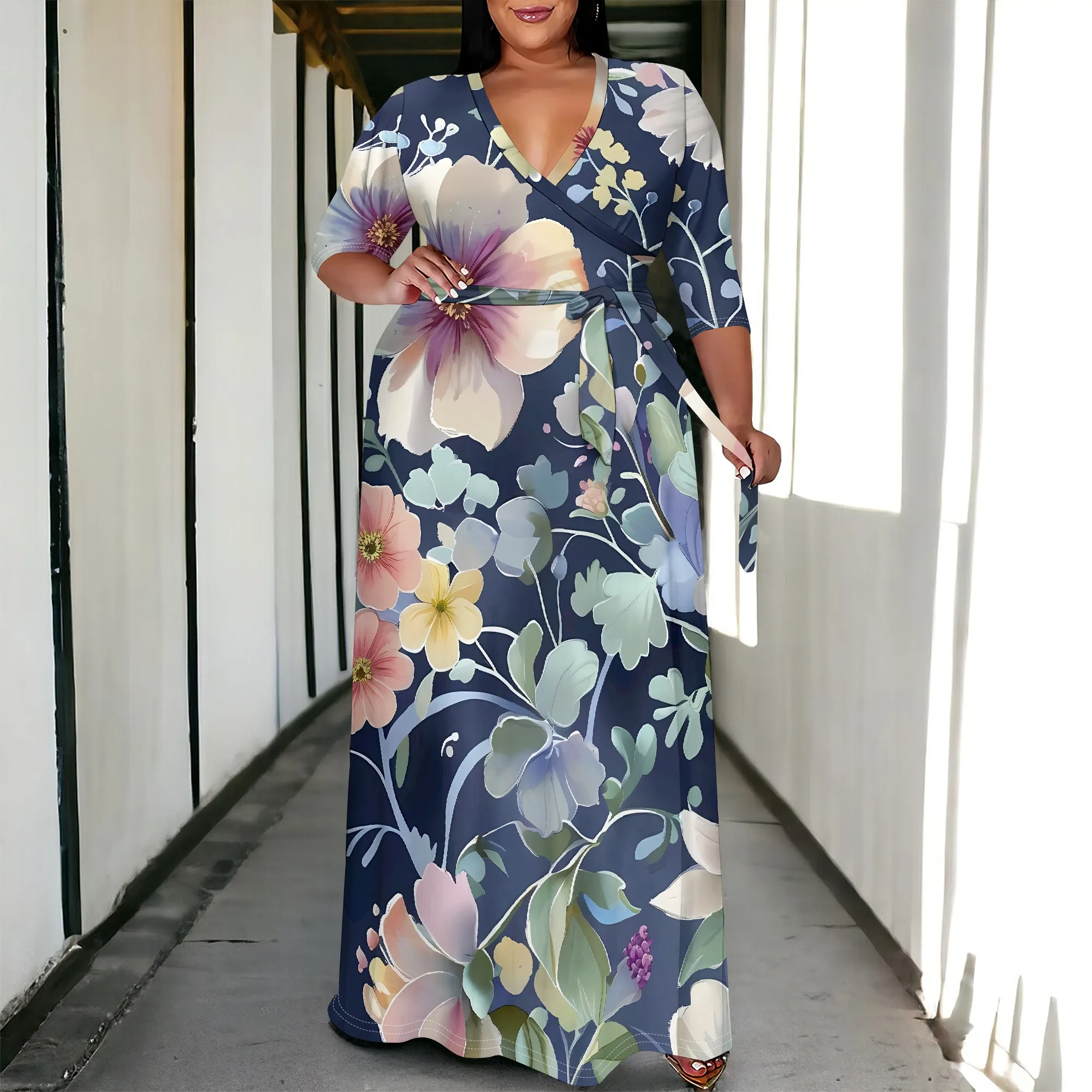 Plus Size V Neck Wrap Maxi Dress with Blue Floral Print for Women 3/4 Sleeve Long Dress
Plus Size V Neck Wrap Maxi Dress with Blue Floral Print for Women 3/4 Sleeve Long Dress