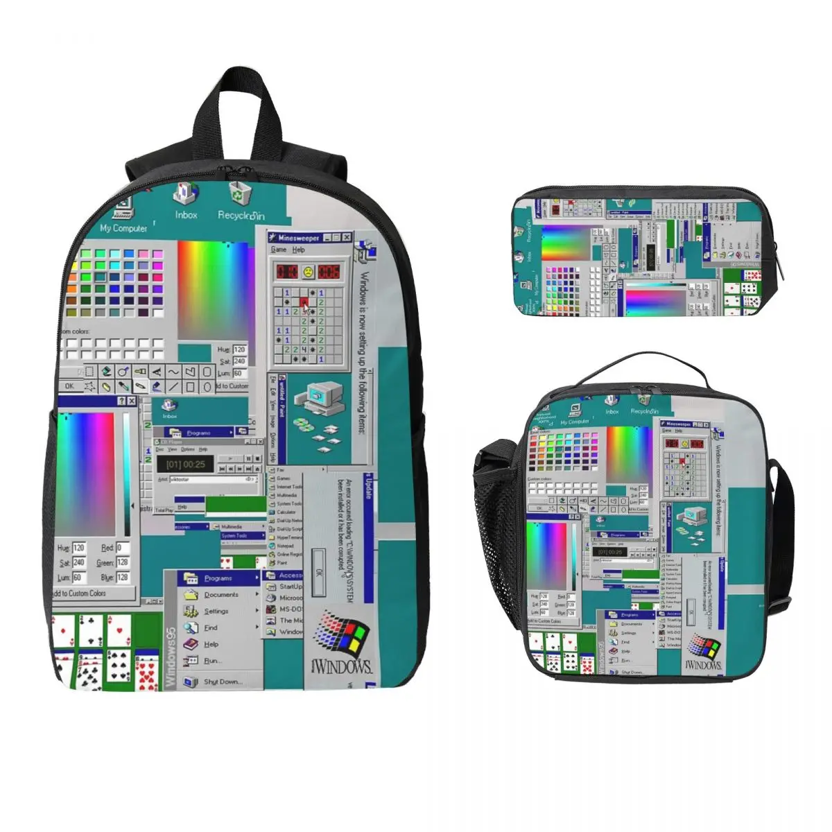 Windows 95 Collage Backpack Student Boys Girls BookBag School Bag Computer Shoulder Bags 3ps Insulated Lunch Bag Pencil Case
Windows 95 Collage Backpack Student Boys Girls BookBag School Bag Computer Shoulder Bags 3ps Insulated Lunch Bag Pencil Case