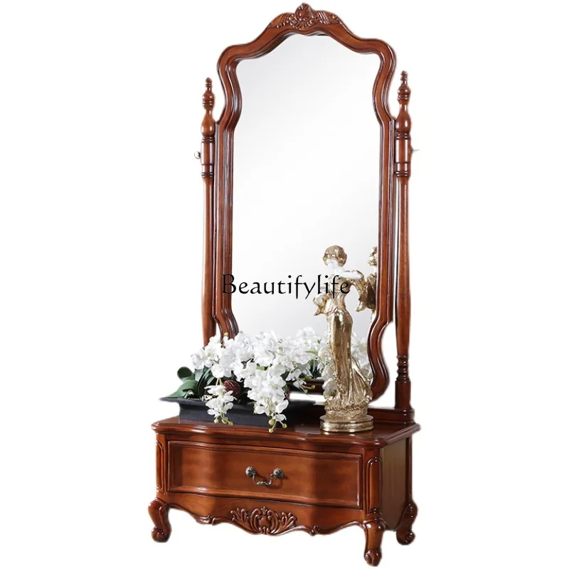 American solid wood dressing mirror, fitting mirror, European carved floor mirror for home use
American solid wood dressing mirror, fitting mirror, European carved floor mirror for home use