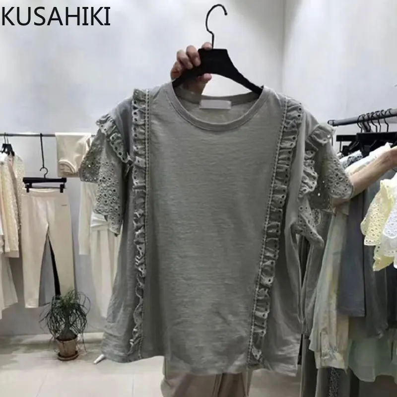 KUSAHIKI корейская летняя новая милая полая кружевная футболка с короткими рукавами повседневный топ для женщин
KUSAHIKI корейская летняя новая милая полая кружевная футболка с короткими рукавами повседневный топ для женщин