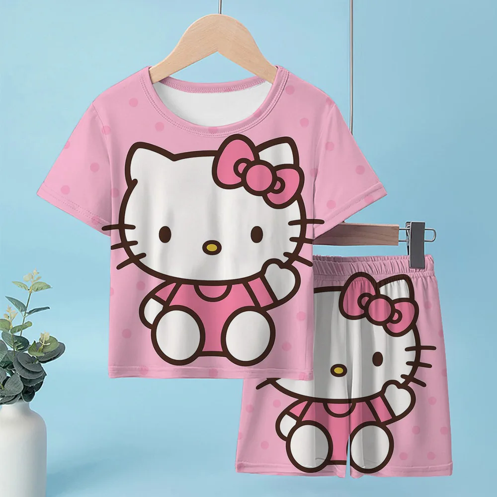 Летние комплекты детской одежды, повседневная футболка с принтом «Hello Kitty» для девочек, костюм из 2 предметов, дышащий тонкий детский спортивный костюм
Летние комплекты детской одежды, повседневная футболка с принтом «Hello Kitty» для девочек, костюм из 2 предметов, дышащий тонкий детский спортивный костюм