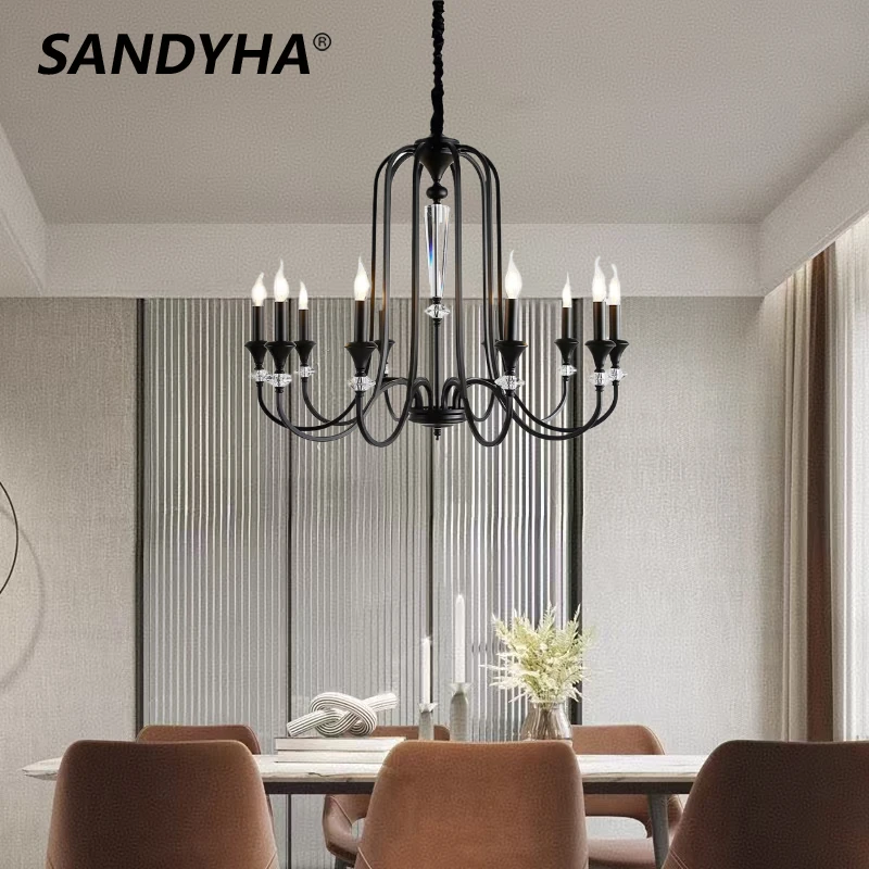 SANDYHA Warm Romantic Retro Candle Chandelier Black Crystal LED Pendant Lamp for Dining Living Room Bedroom Home Decor Lighting
SANDYHA Warm Romantic Retro Candle Chandelier Black Crystal LED Pendant Lamp for Dining Living Room Bedroom Home Decor Lighting
