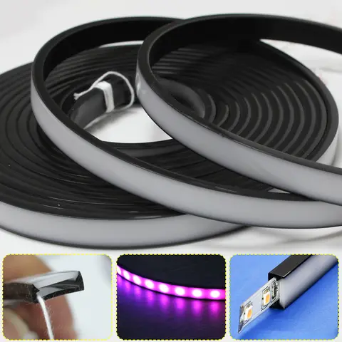 T0511 T0513 T0515 Black Matte LED Silicone Tube Led Diffuser Flexible Protection Cover for 8mm 10mm 12mm WS2811 WS2812 LED Strip