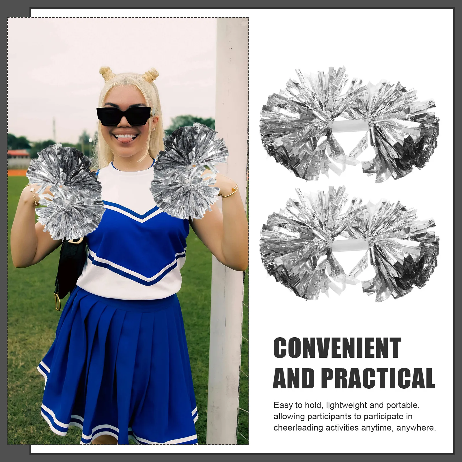 4Pcs Large Metallic Cheerleading Pom Poms Silver Flower Design Lightweight Easy-Grip Non-Slip Handle for School Sports Dance
4Pcs Large Metallic Cheerleading Pom Poms Silver Flower Design Lightweight Easy-Grip Non-Slip Handle for School Sports Dance