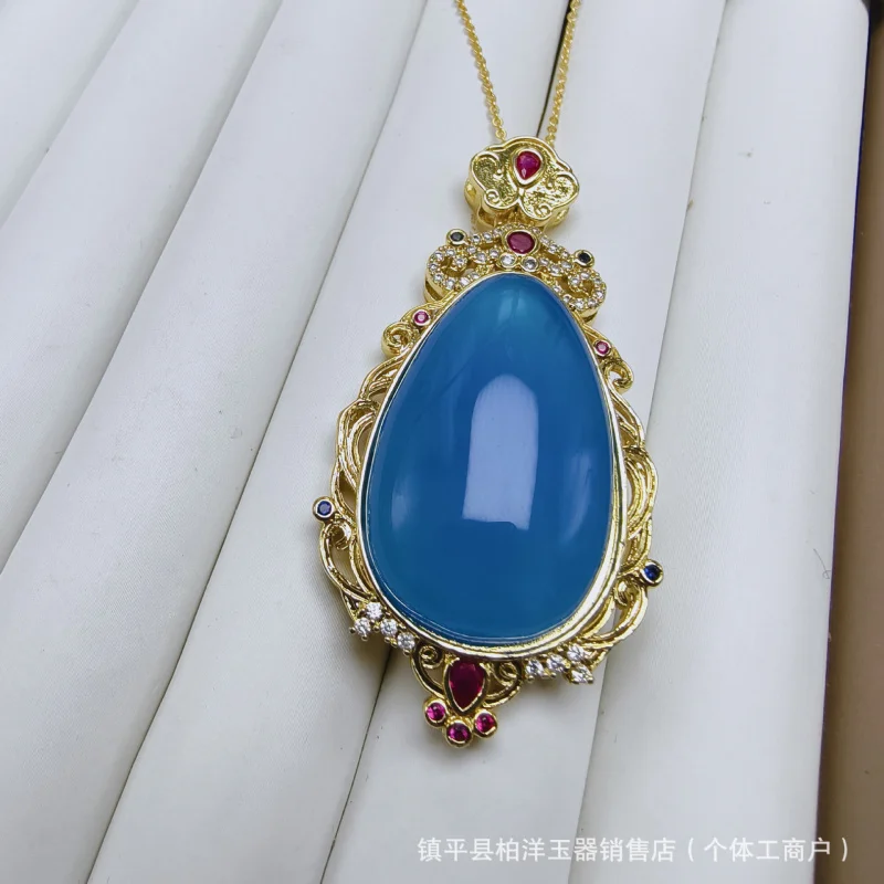 Silver Plated Inlaid Blue Chalcedony Pendant Exquisite Drop Pendant Agate Gemstone Necklace
Silver Plated Inlaid Blue Chalcedony Pendant Exquisite Drop Pendant Agate Gemstone Necklace