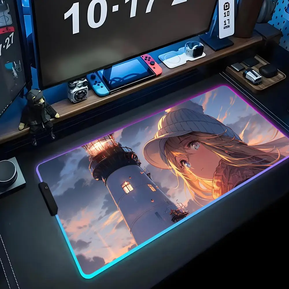 lighthouse Mouse Pad RGB Gaming Mousepad Big LED Pad PC Desk Mat Luminous Mouse Pad Large Keyboard Mats Table Rug With Backlit
