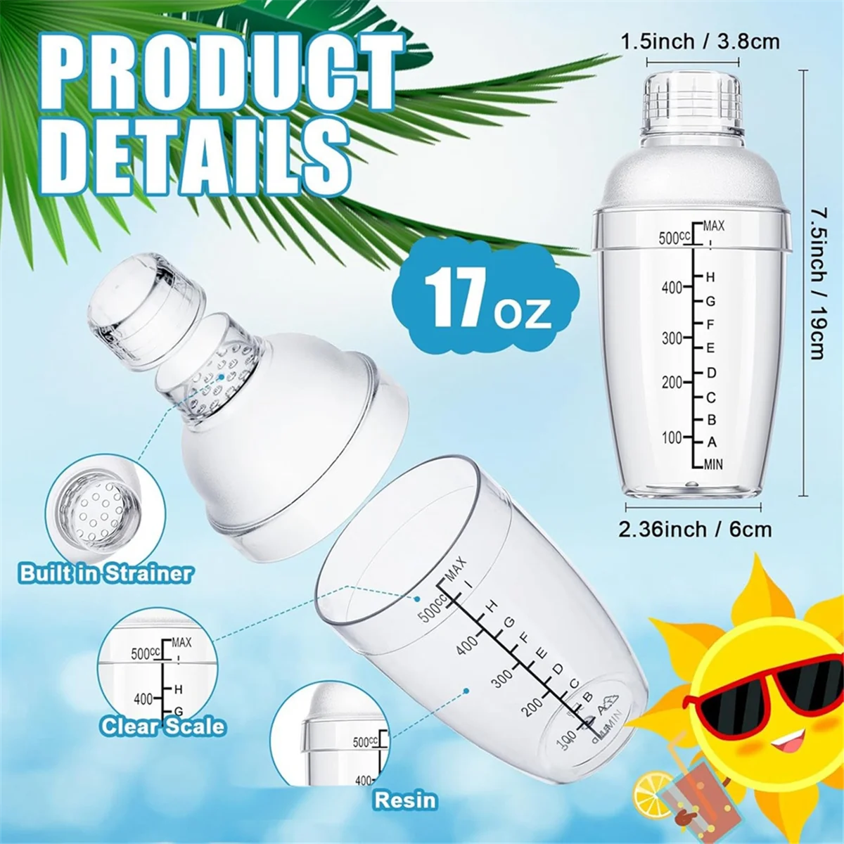 High-Quality 4 Pcs Plastic Cocktail Shaker Hand Drink Mixer Shaker with Scales and Strainer Top Cl
High-Quality 4 Pcs Plastic Cocktail Shaker Hand Drink Mixer Shaker with Scales and Strainer Top Cl