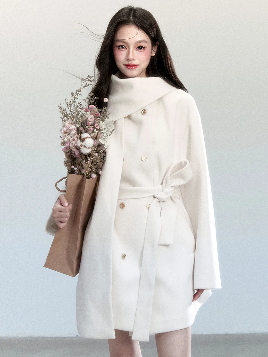 Fragile Heart Korean Style Woolen Coat Scarf Set Elegant Long Sleeve Button up Pure Color Youth Women's Fashion Outerwear
Fragile Heart Korean Style Woolen Coat Scarf Set Elegant Long Sleeve Button up Pure Color Youth Women's Fashion Outerwear