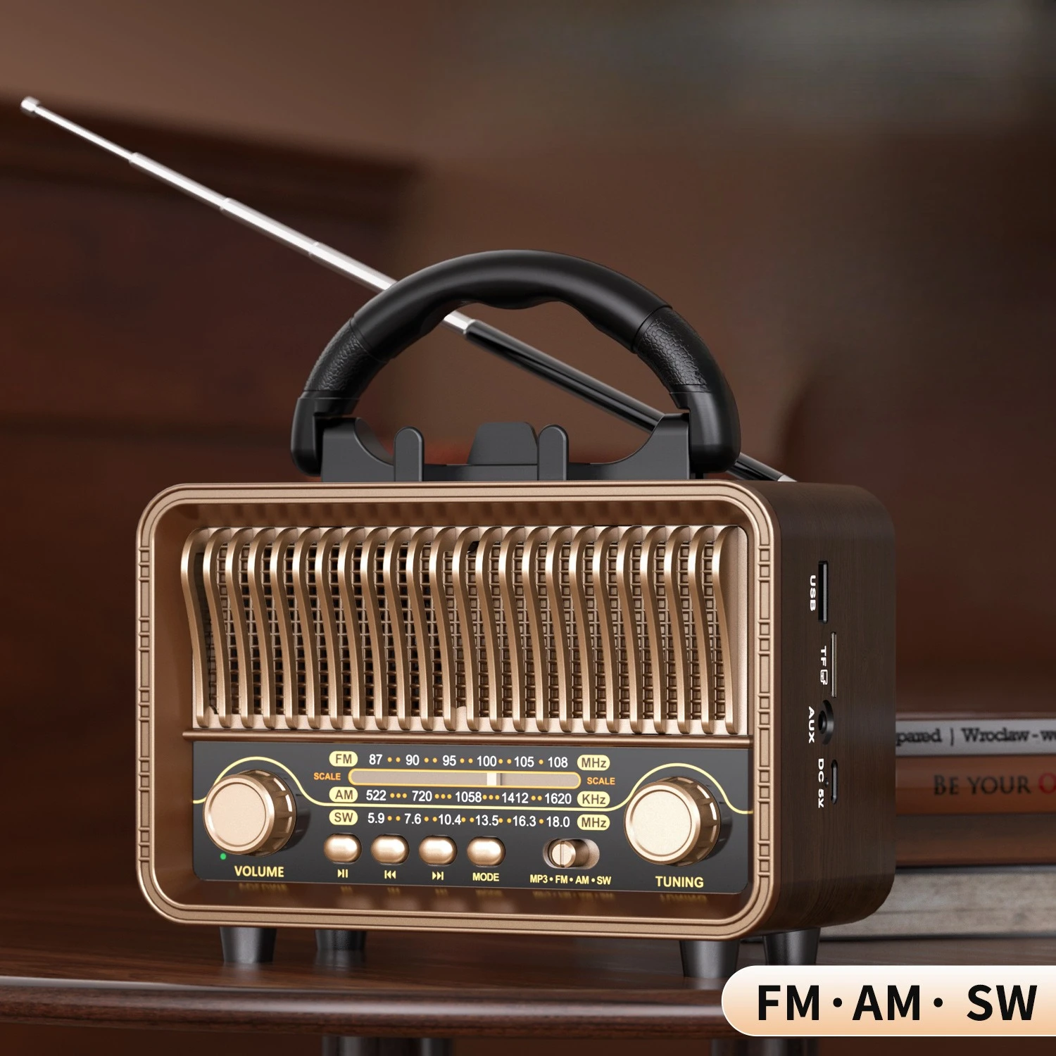 Retro Portable Radio AM FM SW USB Rechargeable With Antenna Vintage New Design
Retro Portable Radio AM FM SW USB Rechargeable With Antenna Vintage New Design