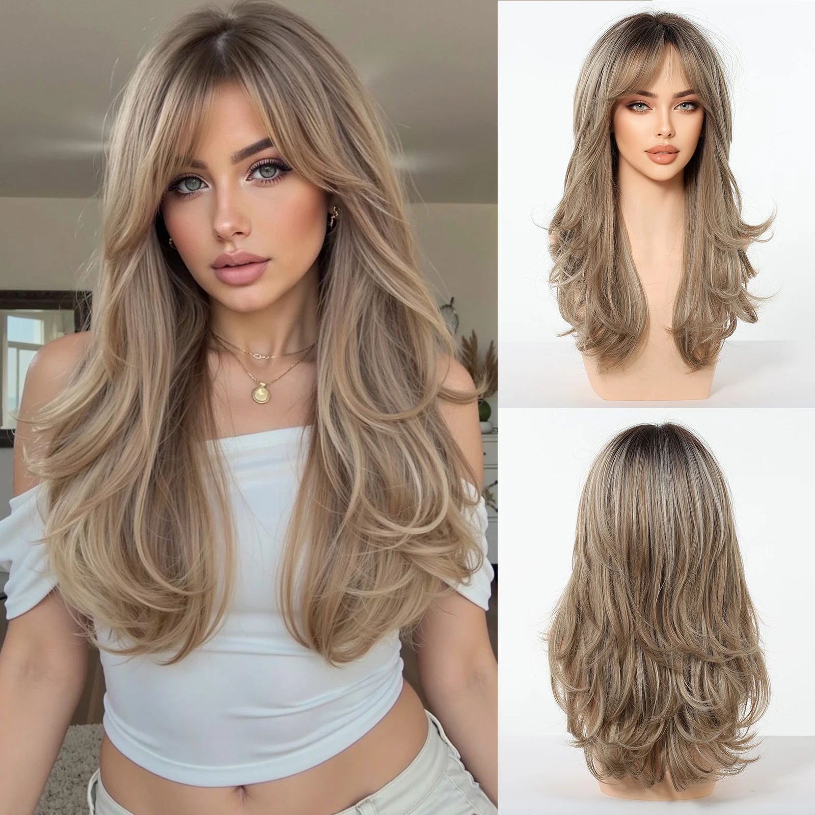 Свободные довольно объемные синтетические парики Светло-золотые парики с челкой для женщин Ежедневные вечерние высокотемпературные длинные вьющиеся парики
Свободные довольно объемные синтетические парики Светло-золотые парики с челкой для женщин Ежедневные вечерние высокотемпературные длинные вьющиеся парики