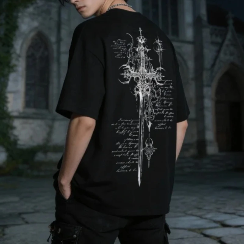 New American Gothic Streetwear Cross Sword Print Hip Hop Tshirt Men Letter Short Sleeve High Street Y2K Harajuku Aesthetic Tees
New American Gothic Streetwear Cross Sword Print Hip Hop Tshirt Men Letter Short Sleeve High Street Y2K Harajuku Aesthetic Tees