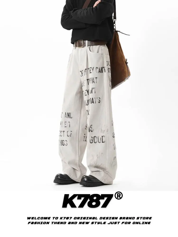 K787 American Retro Waed out Jeans Men's Letter Print Hip Hop Casual Straight Leg Long Pants High Waist Denim Youth Trend
K787 American Retro Waed out Jeans Men's Letter Print Hip Hop Casual Straight Leg Long Pants High Waist Denim Youth Trend
