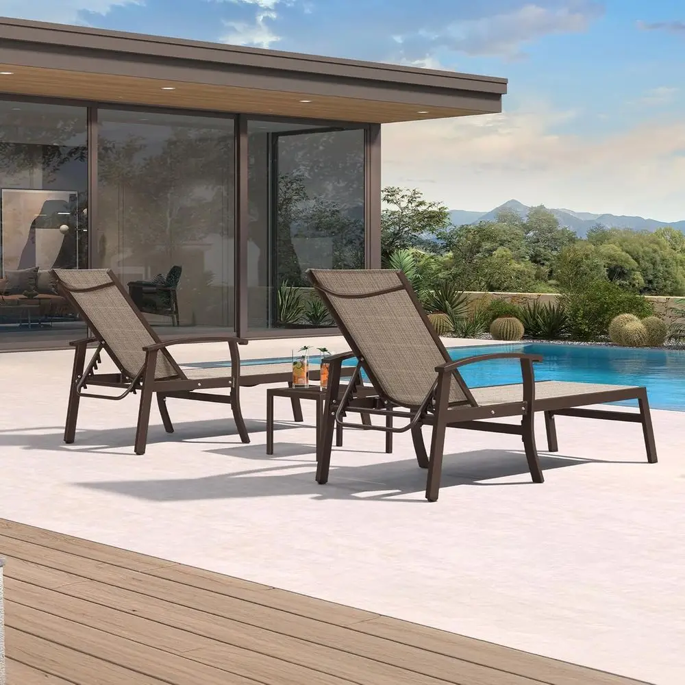 Set of 3 Outdoor Pool Lounge Chairs with Side Table, Adjustable Recliner, Wheels, and Armrests for Patio, Deck, or Beach, Khaki
Set of 3 Outdoor Pool Lounge Chairs with Side Table, Adjustable Recliner, Wheels, and Armrests for Patio, Deck, or Beach, Khaki
