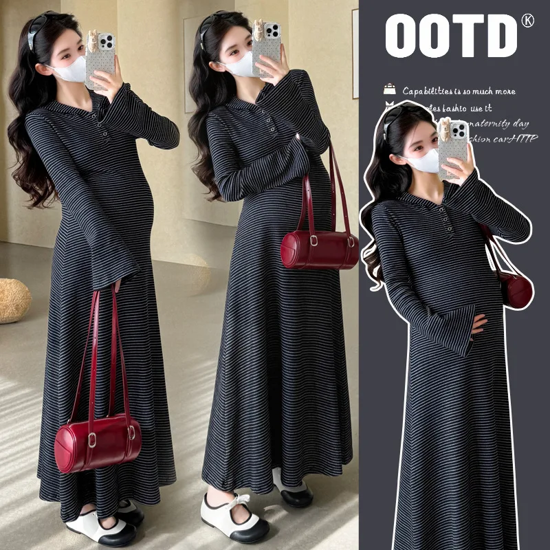 2025 Striped Hooded Pregnancy Dress Autumn Long Sleeve Maternity Dress Relaxed Fit Comfortable Stylish Chic Mommy Wear
2025 Striped Hooded Pregnancy Dress Autumn Long Sleeve Maternity Dress Relaxed Fit Comfortable Stylish Chic Mommy Wear