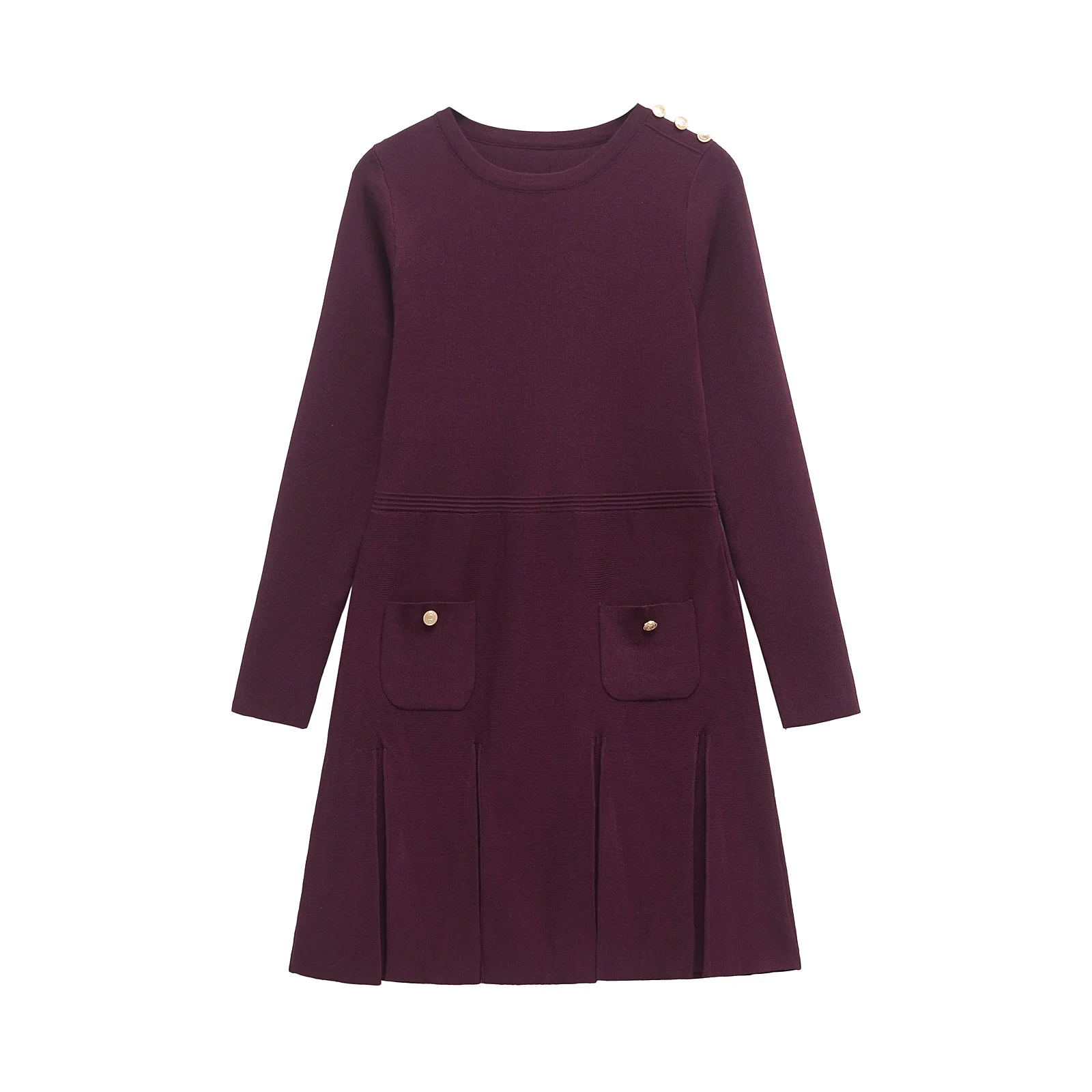 Spring New European and American Style Skirt Pleated Fashionable Long-Sleeved Round Neck Casual Plain Dress
Spring New European and American Style Skirt Pleated Fashionable Long-Sleeved Round Neck Casual Plain Dress