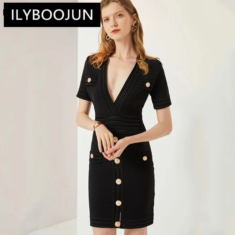 Fashion New Design 2023 Summer Sheath Knit V-neck Short Sleeve Black Hole Mini Casual Quality Straight Elastic Dress
Fashion New Design 2023 Summer Sheath Knit V-neck Short Sleeve Black Hole Mini Casual Quality Straight Elastic Dress