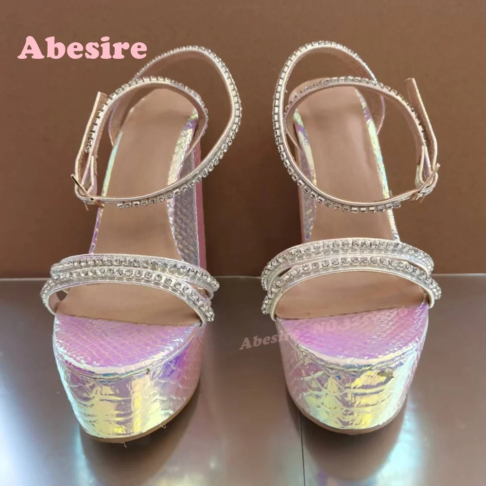 Hand-Sewn Diamond Platform Sandals Block Heels Croc-Pattern Buckled Crystals Women's Sandals Slingback Cut Out Glossy Shoes
Hand-Sewn Diamond Platform Sandals Block Heels Croc-Pattern Buckled Crystals Women's Sandals Slingback Cut Out Glossy Shoes