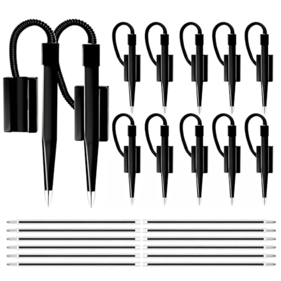 12 Pack of 5 inch Secure Counter Pens, Black with Plastic Secure Cord Attached To Adhesive Back Base Pen Holder, Reception Pen
12 Pack of 5 inch Secure Counter Pens, Black with Plastic Secure Cord Attached To Adhesive Back Base Pen Holder, Reception Pen