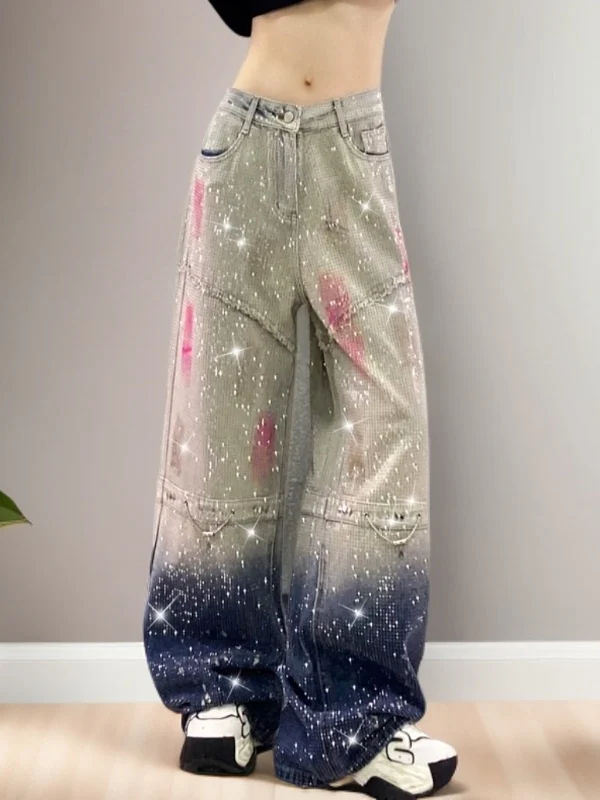 High Waist iny Diamond Embellied Wide Leg Jeans Retro Spring Women's Faionable Casual Denim Pants Adult Size Blue
High Waist iny Diamond Embellied Wide Leg Jeans Retro Spring Women's Faionable Casual Denim Pants Adult Size Blue