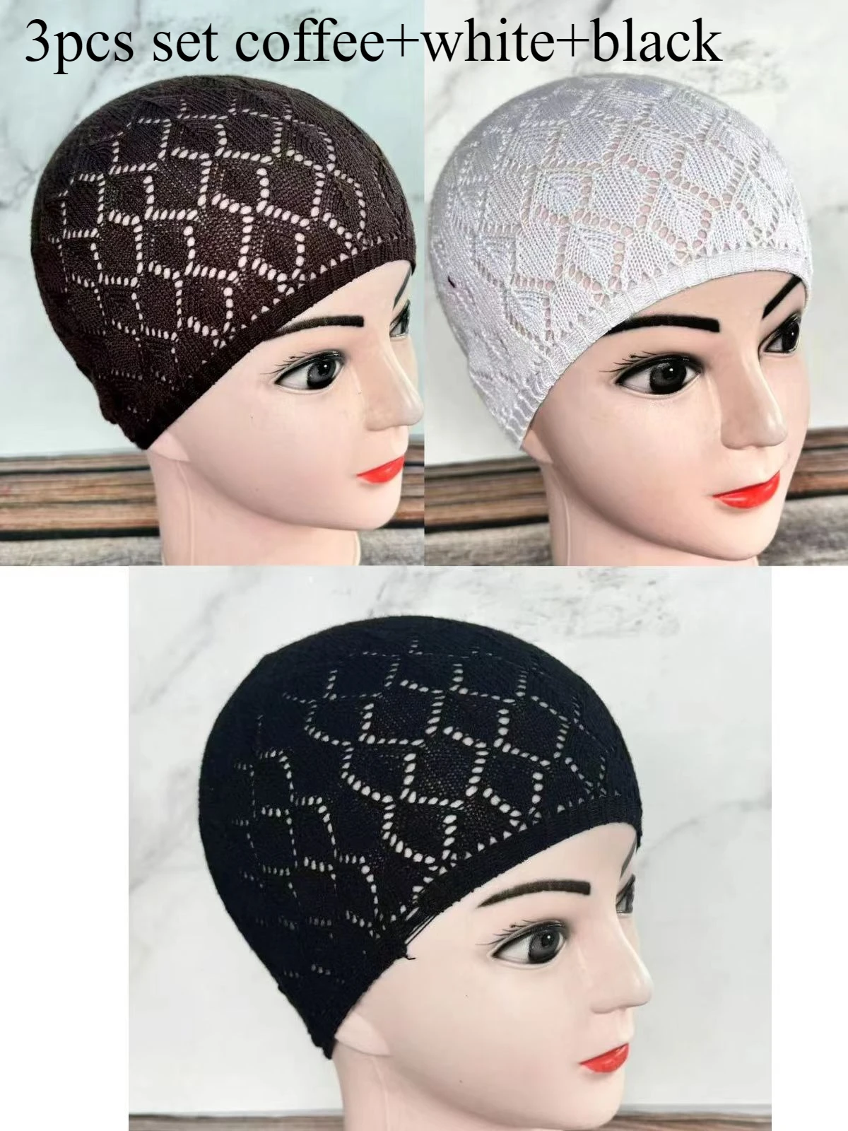 Оптовая продажа, комплект из 3 предметов, внутренние хиджабы, женские мусульманские модные молитвенные шапки Ид Рамадама, черные шапки, шапочка, африканская шапка, эластичная вязаная шапка
Оптовая продажа, комплект из 3 предметов, внутренние хиджабы, женские мусульманские модные молитвенные шапки Ид Рамадама, черные шапки, шапочка, африканская шапка, эластичная вязаная шапка